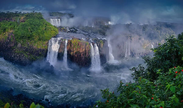 Part of The Iguazu Falls seen from the Brazilian National Park, ParanAa, brazil