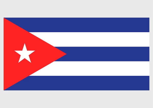 Illustration of flag of Cuba, with field of five blue and white stripes, and red equilateral triangle and white 5-pointed star in middle