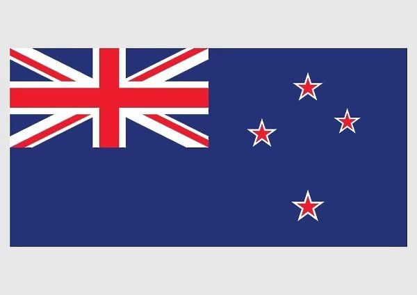 Illustration of flag of New Zealand, a defaced blue ensign with Union Jack in canton, and four red stars with white borders on blue field