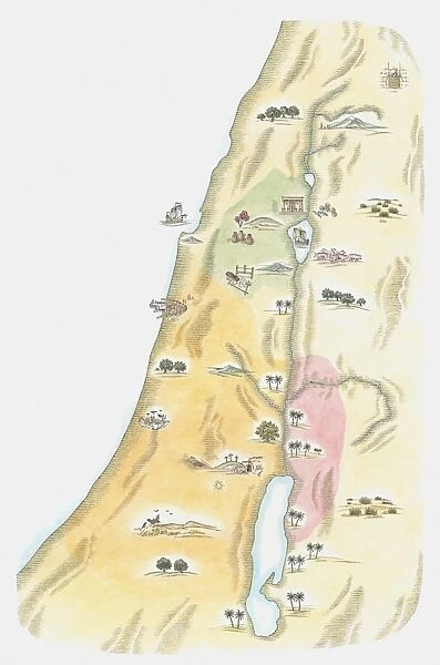 Illustration of map of Judea, the area in which Jerusalem was situated, as it would have been at the time of Jesus