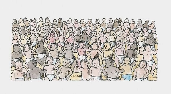 Illustration of multi-ethnic crowd of babies