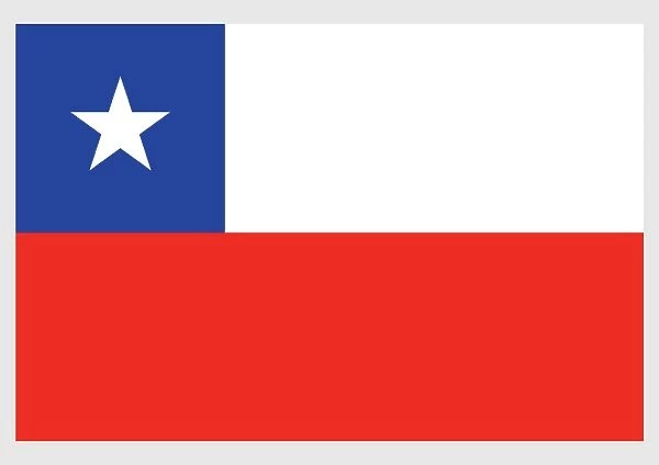 Illustration of national flag of Chile, with two equal horizontal bands of white and red five-pointed white star in centre of blue square at hoist