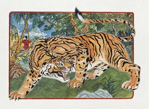 Illustration of Tiger Passing Through The Forest, representing Chinese Year Of The Tiger