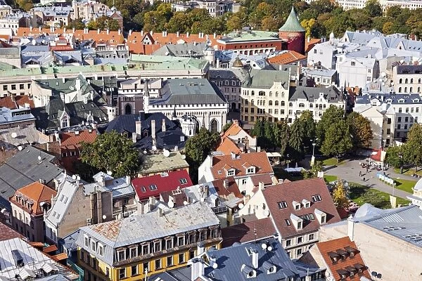 Latvia, Riga, City architecture with Powder Tower