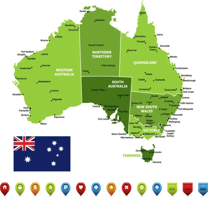 Framed Print : Australia Map Print with Navigation Icons Framed Print : Australia Map Print with Navigation Icons