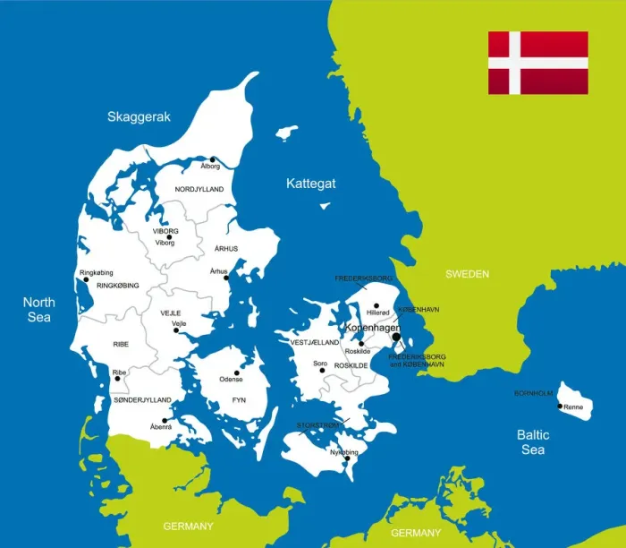 Framed Print : Detailed Map of Denmark Print Framed Print : Detailed Map of Denmark Print