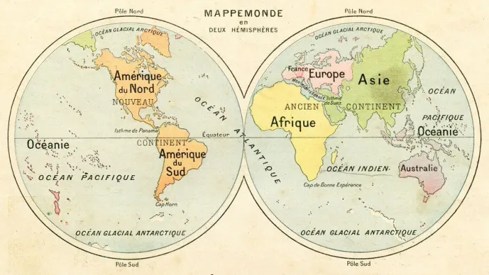 Framed Print : 1887 Hemispheres Map Print Framed Print : 1887 Hemispheres Map Print