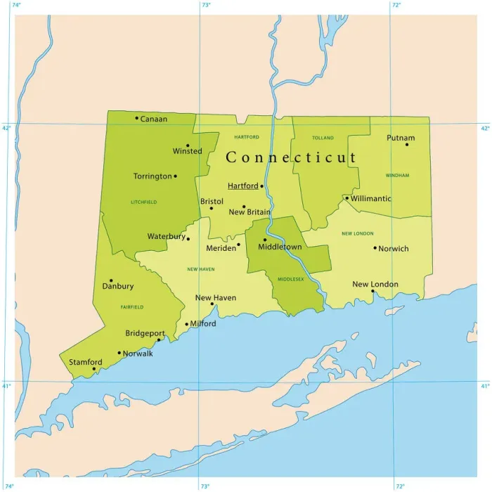 Framed Print : Connecticut Print Map in CMYK Colors Framed Print : Connecticut Print Map in CMYK Colors