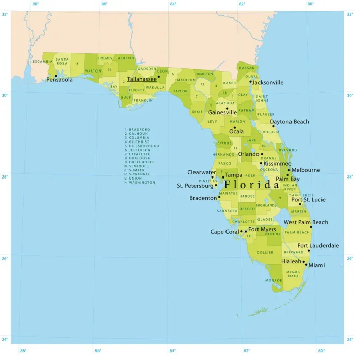 Framed Print : Florida Vector Map Print Quality Illustrations Framed Print : Florida Vector Map Print Quality Illustrations