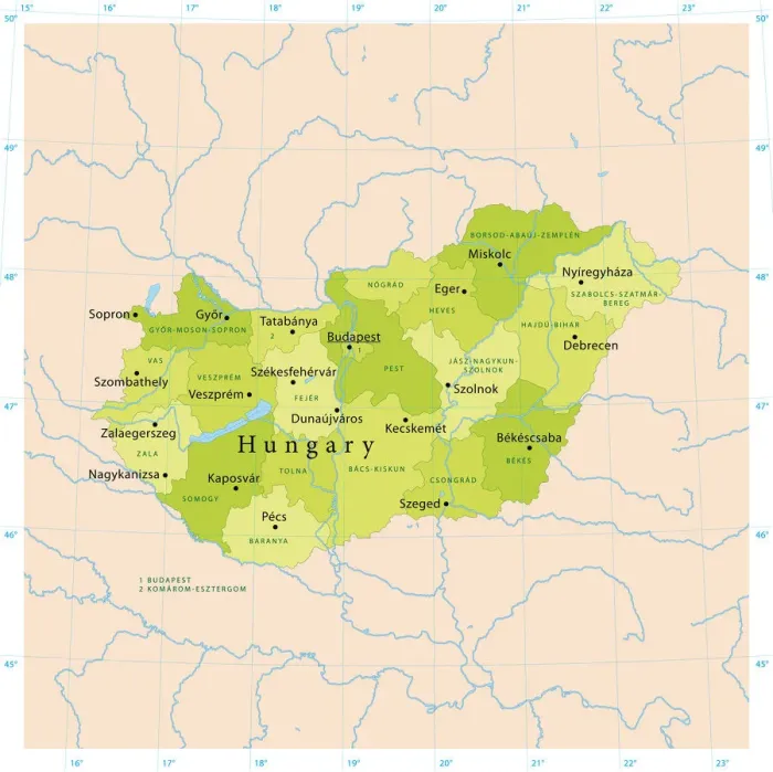 Framed Print : Hungary Vector Map for Print in High Detail