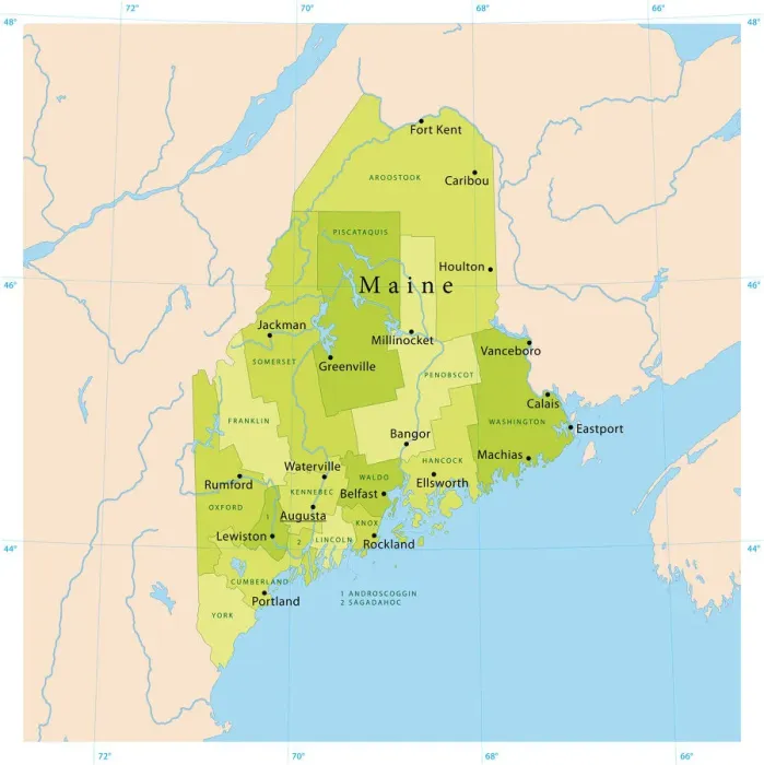 Framed Print : Maine Vector Map Print - Highly Detailed CMYK EPS File Framed Print : Maine Vector Map Print - Highly Detailed CMYK EPS File
