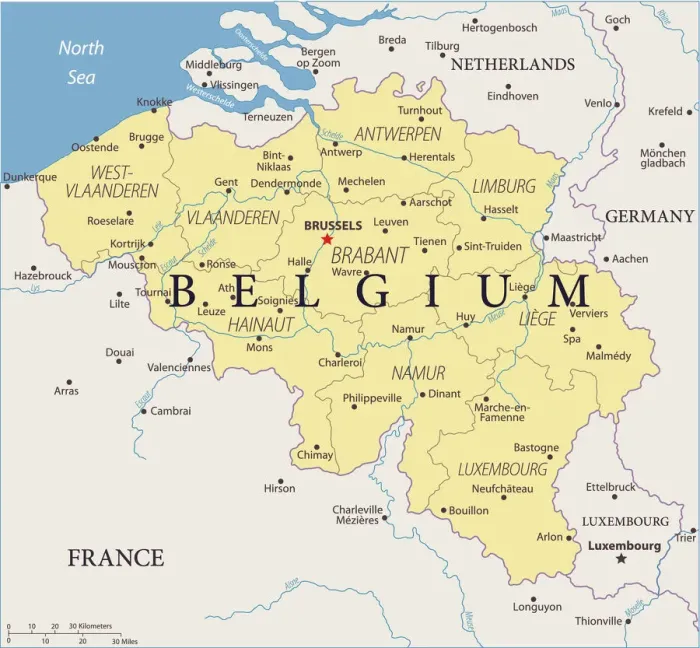 Framed Print : Vector Map of Belgium Print - Fine Art Storehouse