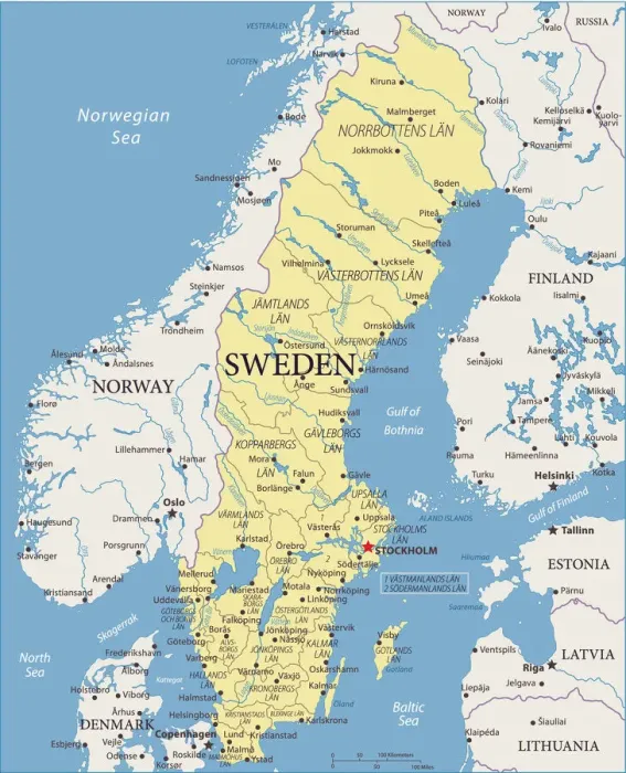 Framed Print : Sweden Vector Map Print - Fine Art Illustration Framed Print : Sweden Vector Map Print - Fine Art Illustration