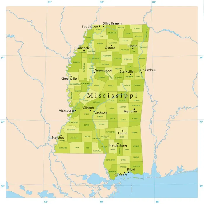 Framed Print : Mississippi Vector Map Print Framed Print : Mississippi Vector Map Print