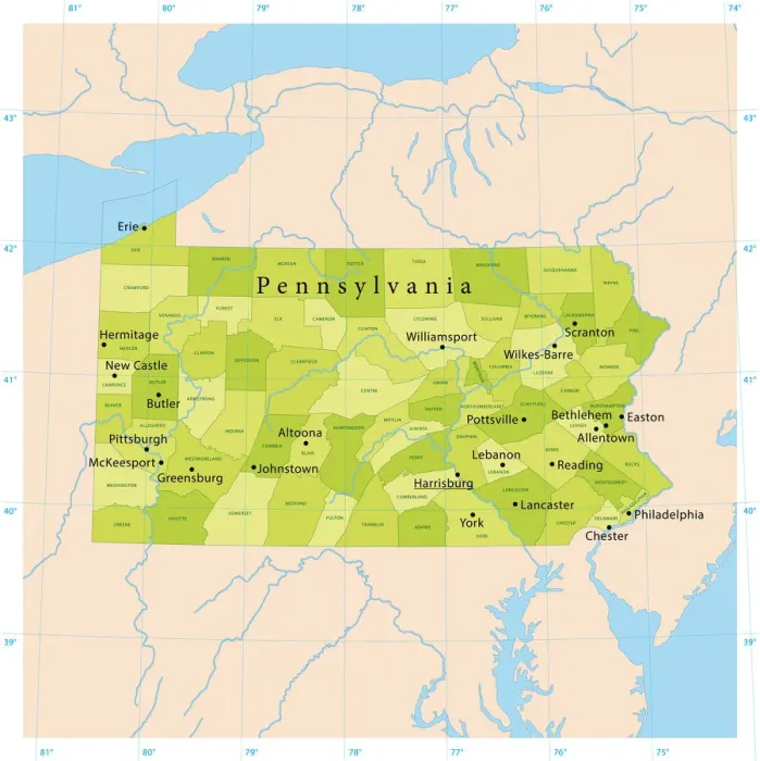Framed Print : Pennsylvania Print Map in High Resolution Framed Print : Pennsylvania Print Map in High Resolution