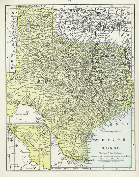 Framed Print : Texas State Map Print 1922