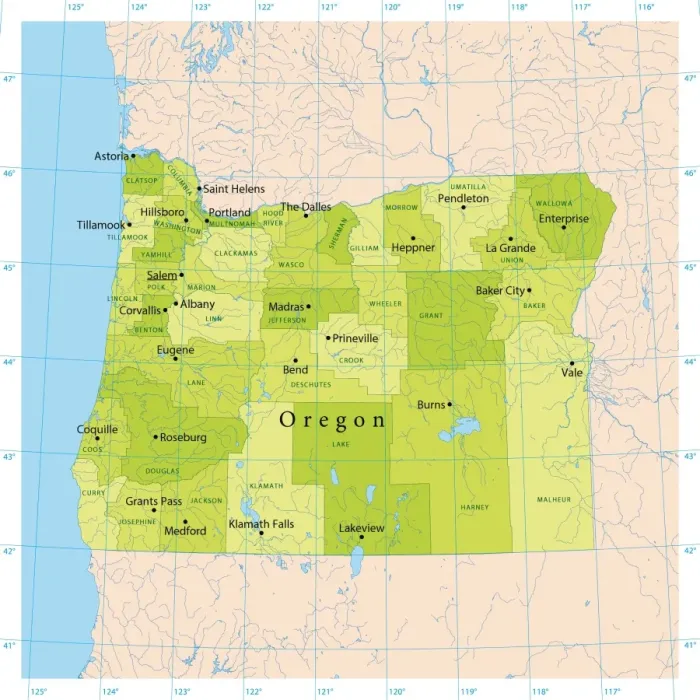 Framed Print : Oregon Vector Map Print for Administrative Divisions Framed Print : Oregon Vector Map Print for Administrative Divisions
