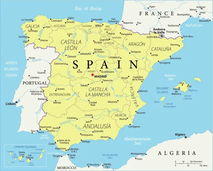 Framed Print : Reference Map of Spain Print: Geographical Overview