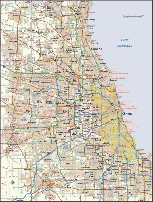 Framed Print : Chicago Illinois Area Reference Map Print 2011 Edition Framed Print : Chicago Illinois Area Reference Map Print 2011 Edition