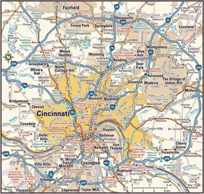 Framed Print : Cincinnati, Ohio Area Reference Map Print 2011 Edition