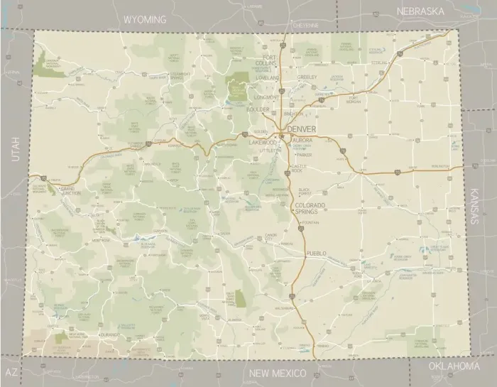 Framed Print : Colorado State Print Map with Cities and Topography Framed Print : Colorado State Print Map with Cities and Topography