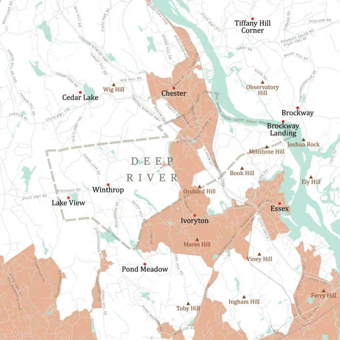 Framed Print : Deep River CT Vector Road Map Print Framed Print : Deep River CT Vector Road Map Print