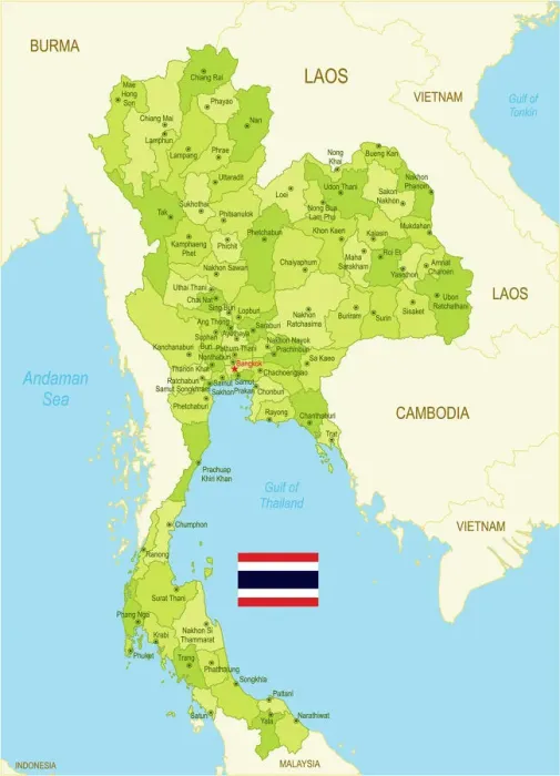 Framed Print : Thailand Print Map with Flag and Provinces Framed Print : Thailand Print Map with Flag and Provinces