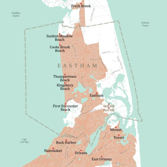Framed Print : Cape Cod Eastham Vector Road Map Print Framed Print : Cape Cod Eastham Vector Road Map Print