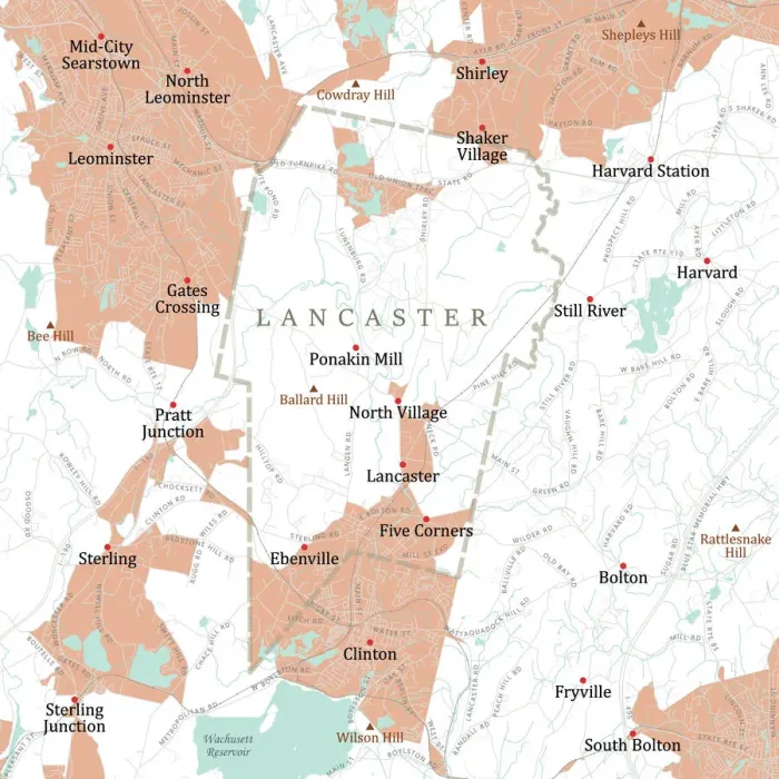 Framed Print : Vector Road Map Print of Worcester and Lancaster, Massachusetts Framed Print : Vector Road Map Print of Worcester and Lancaster, Massachusetts