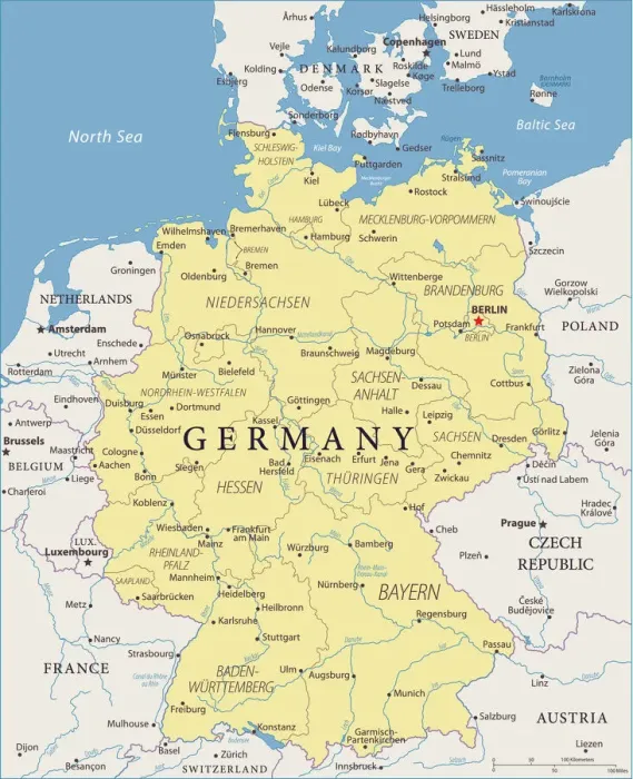Framed Print : Germany Vector Map Print - Reference Map Illustration Framed Print : Germany Vector Map Print - Reference Map Illustration