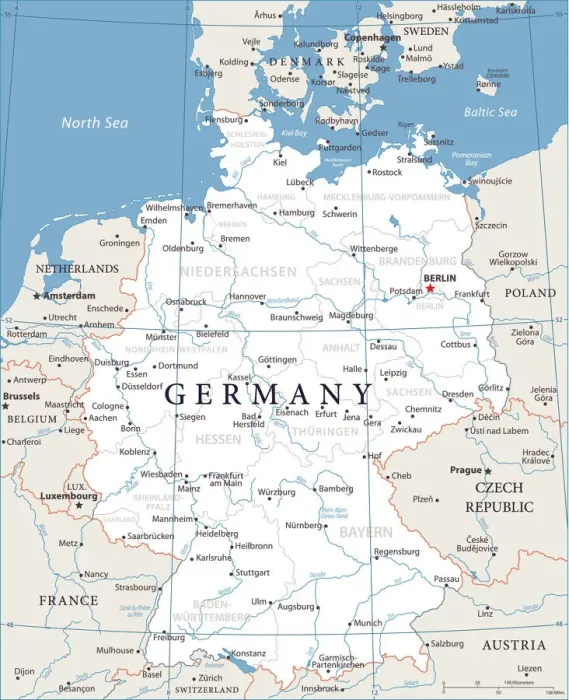 Framed Print : Germany Vector Map Print - Reference Illustration