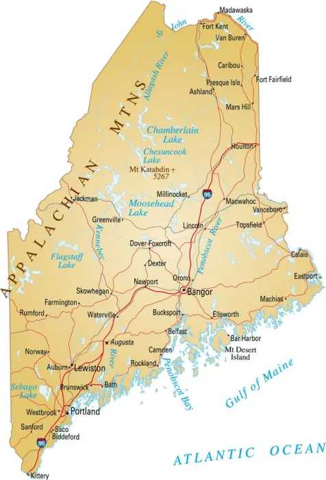 Framed Print : Maine Reference Map Print - Vector Illustration