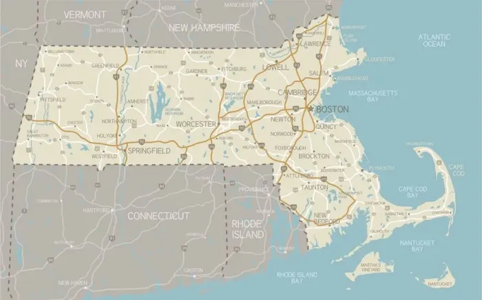 Framed Print : Massachusetts Reference Print Map Framed Print : Massachusetts Reference Print Map