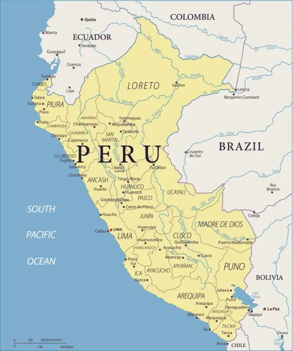 Framed Print : Vector Map of Peru Print - Reference Maps Framed Print : Vector Map of Peru Print - Reference Maps