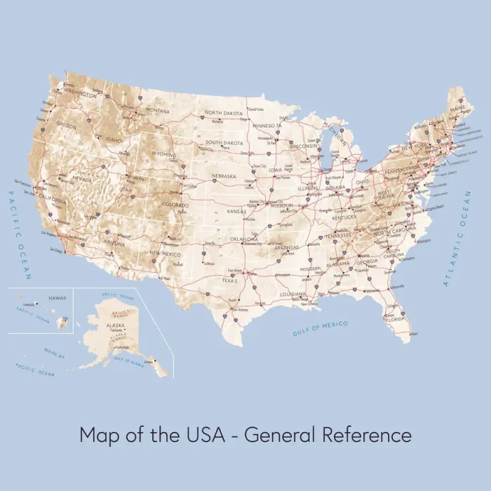 Framed Print : USA General Reference Vector Map Print Framed Print : USA General Reference Vector Map Print