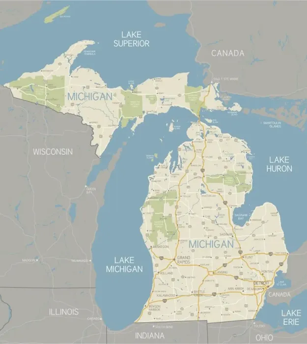 Framed Print : Michigan Map Print - Detailed Topographic Map of Michigan Framed Print : Michigan Map Print - Detailed Topographic Map of Michigan