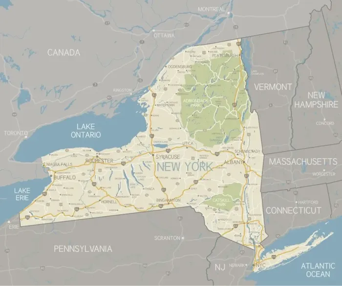 Framed Print : New York State Map Print: Detailed Reference Map Framed Print : New York State Map Print: Detailed Reference Map
