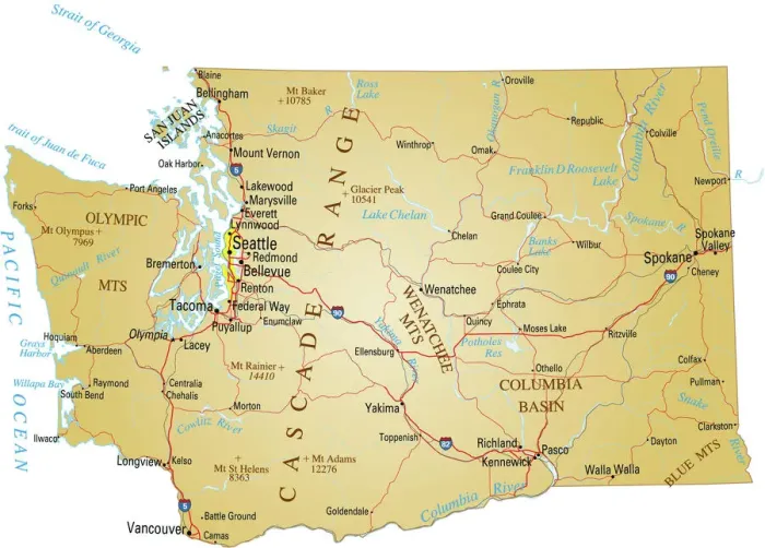 Framed Print : Washington State Reference Map Vector Print Framed Print : Washington State Reference Map Vector Print