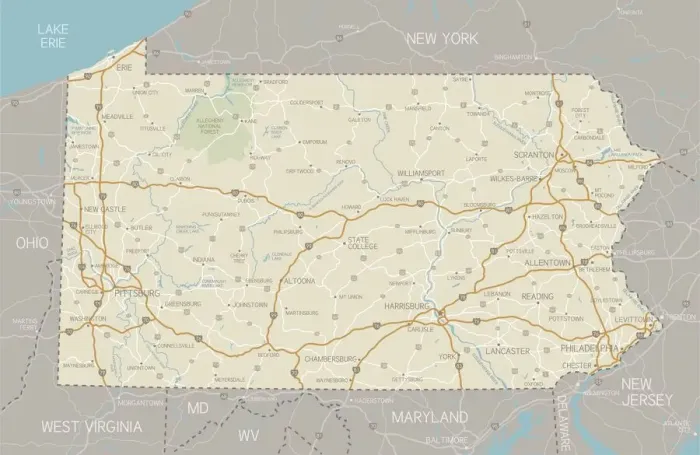 Framed Print : Pennsylvania Map Print: Detailed Reference Map Framed Print : Pennsylvania Map Print: Detailed Reference Map