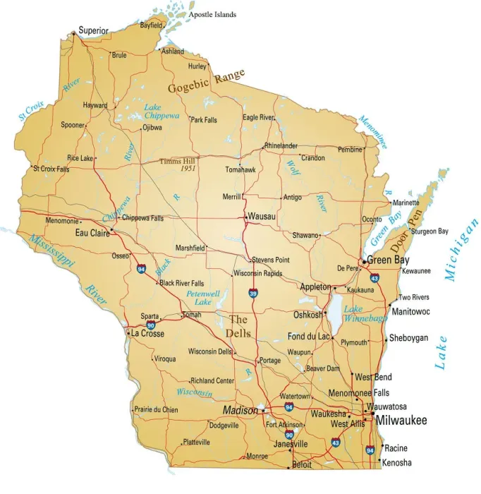 Framed Print : Wisconsin Vector Map Print