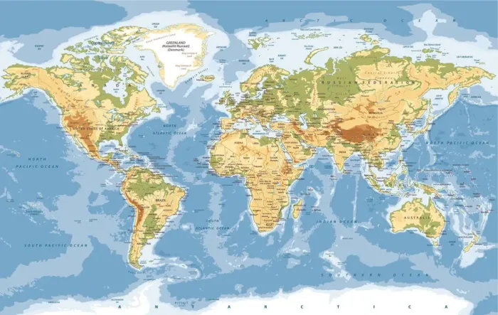 Framed Print : Physical World Map Print Vector Reference Framed Print : Physical World Map Print Vector Reference