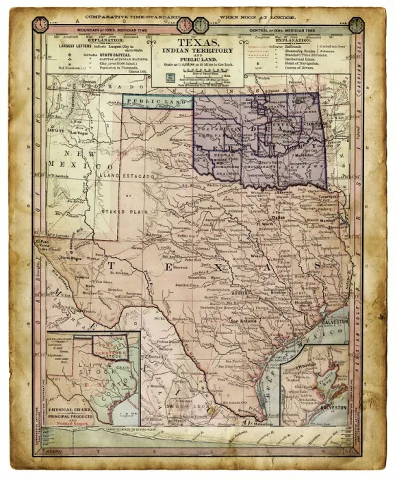 Framed Print : 1889 Texas Map Print
