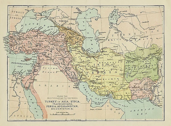 Map of Turkey, Persia, Afghanistan, Syria