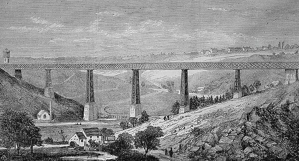 Montlucon railway bridge, viaduct over the valley La Vallee de la Creuse, 1869, France, Historic, digitally restored reproduction of a 19th century original, exact original date unknown
