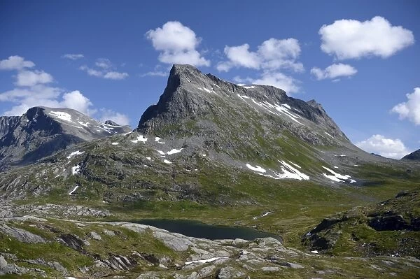 Mountains of Storgrovfjellet and Stigbotthornet along the State Road 63, Trollstigen, Rauma, More og Romsdal, Western Norway, Norway