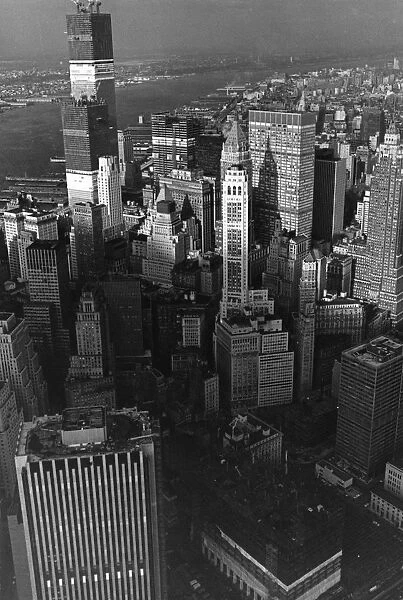 New York. 1971: The skyscrapers of New York with the World Trade Center 