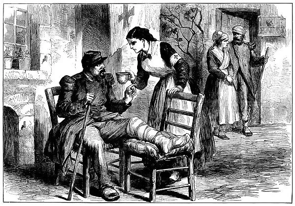 Nurse caring for a soldier, 1870, The Illustrated London News