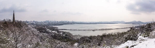 Panorama View of the West Lake in snow, Hangzhou, Zhejiang, China
