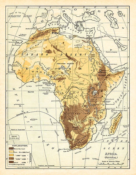 Physical map of Africa 1895