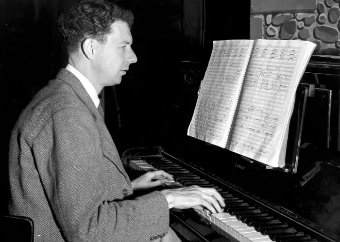 Framed Print : Benjamin Britten Reading Peter Grimes Print